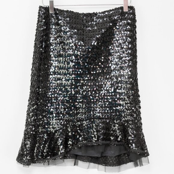 Nanette Lepore Dresses & Skirts - Nanette Lepore Sequin Skirt Tulle Hem Mermaid Midi Evening Black Size 6